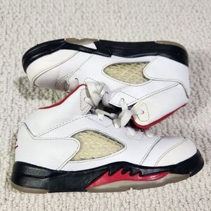 Nike Toddler Air Jordan 5 Retro TD‎ V "Fire Red" White 440890-102 Size 9C